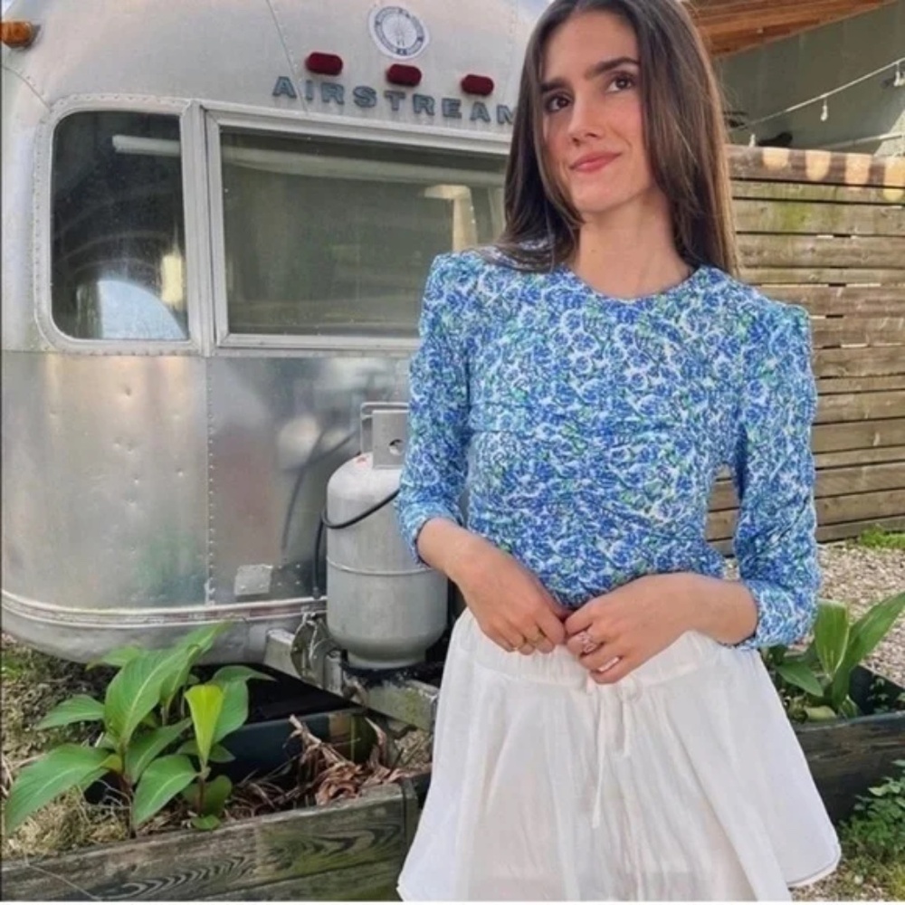 NWT Zara Blue White Floral Cotton Long Sleeve Top XS Garden Party - Picture 13 of 15